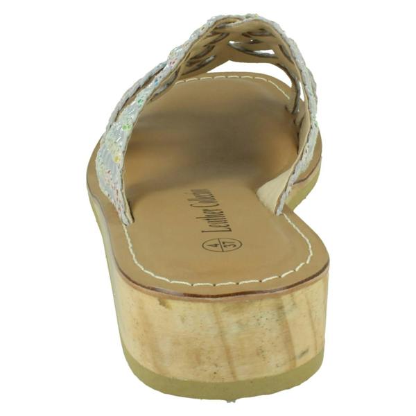 Leather Collection Ladies Leather Collection Low Wedge Platform Sandals F00424