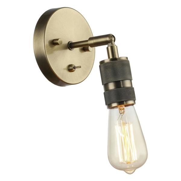 Antique Brass Switched Wall Light with Adjustable Knurled Metal Head Image 4