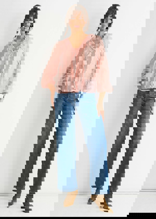 Gini London Long Sleeeves Tie Detail Ruffle Blouse