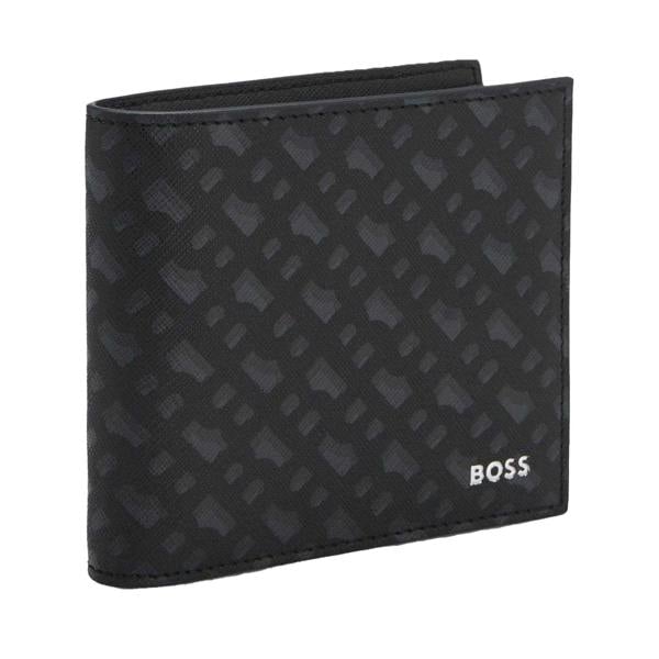 Boss Zair Geometric Pattern Leather Wallet - Black - 