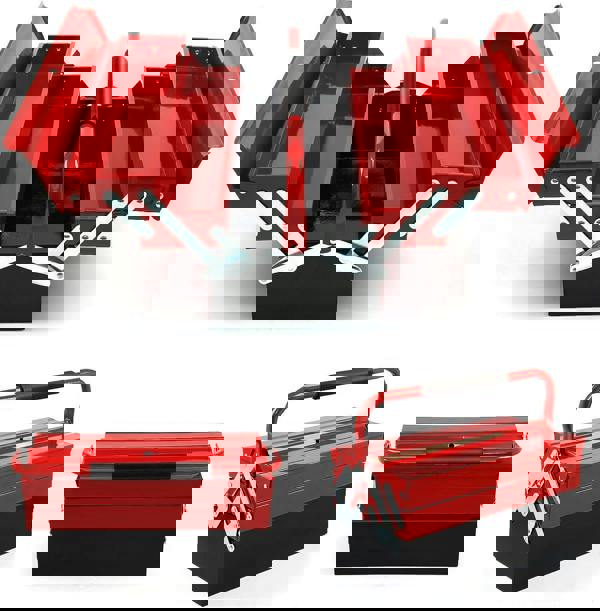 Dyzi Metal Cantilever Tool Box 3-Tier 5-Tray Steel Storage Organizer 43cm Red