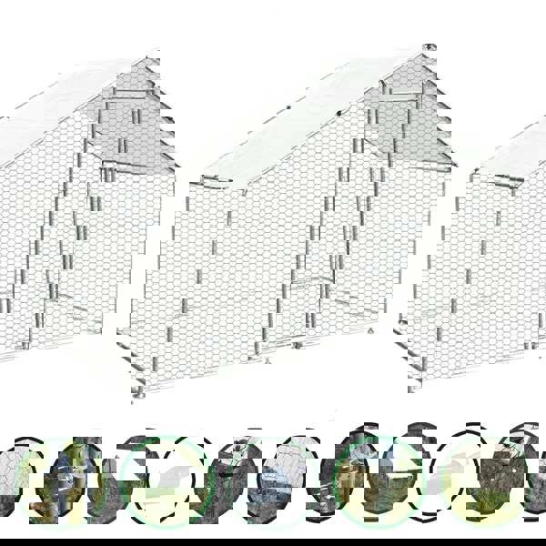 Spacious 3m x 2m x 2m chicken run with sturdy hexagonal wire mesh, waterproof cover, and secure entrance for poultry safety