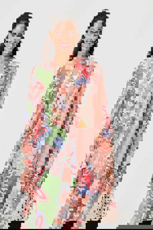 Pink | Abstract Longline Relaxed Shirt Dress
