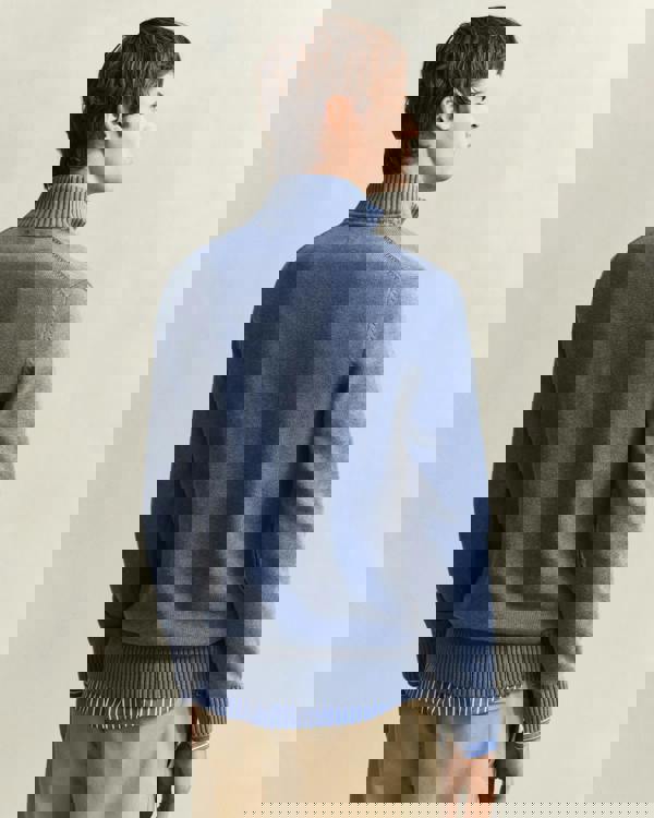 GANT Mens Casual Cotton Half Zip Jumper - 906 Denim Blue Melange