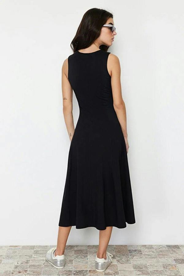 Boat Neck Sleeveless Skater Midi Dress