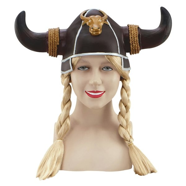 Bristol Novelty Women/Ladies Viking Helmet With Plaits - Brown/Gold/Silver