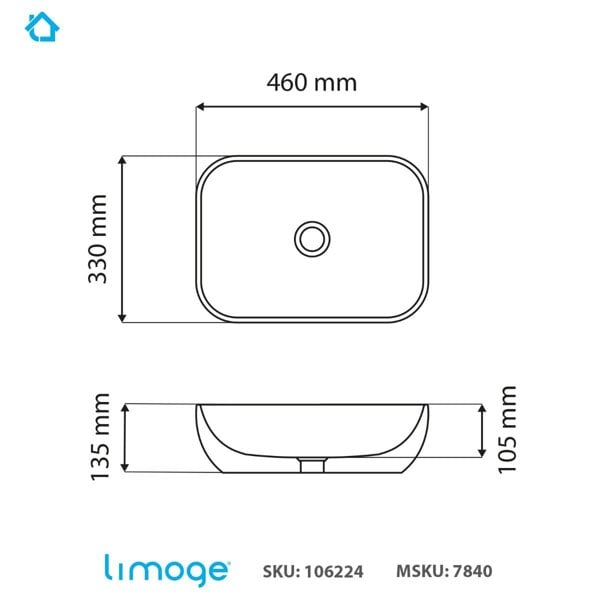 Limoge 7840 Ceramic Vert Oblong Countertop Basin