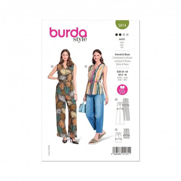 Burda Sewing Pattern 5914 Jumpsuits and Tops For Women, 8-18 (34-44) - Easy