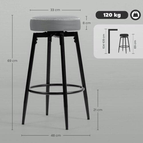 Wyld Haus Relura Faux Leather Grey And Black Bar Stools Set Of 2 With Footrests