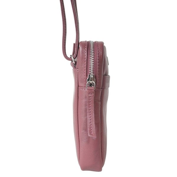 Assots London 'LEO' Carmine Pink Nappa Real Leather Crossbody Mobile Phone Bag
