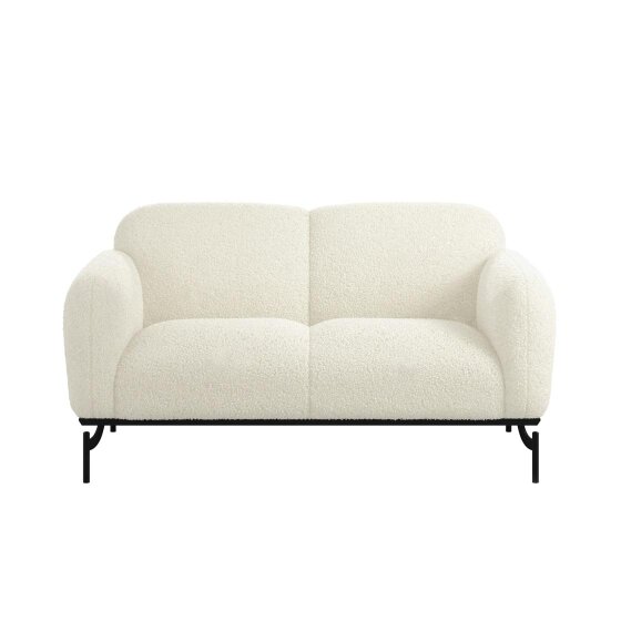 Wyld Haus Samba White Boucle Teddy 2 Seater Sofa Black Metal Legs