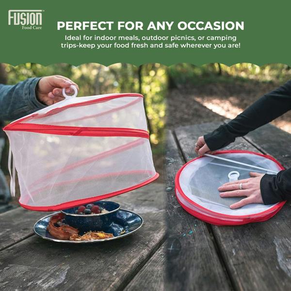 Fusion Food Care Collapsible Pop Up Food Covers 3 Pack Fine Mesh Food Tent Protectors for Kitchen, BBQs, Picnics, Camping & Outdoor Dining