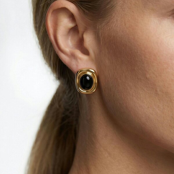 Uchi & Soto Enso Black Stone and Gold Stud Earrings
