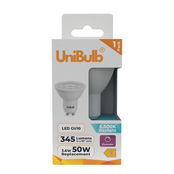 UniBulb LED GU10 345lm 3.6W 6500K (Daylight) Dimmable Light Bulb - Pack of 1 front