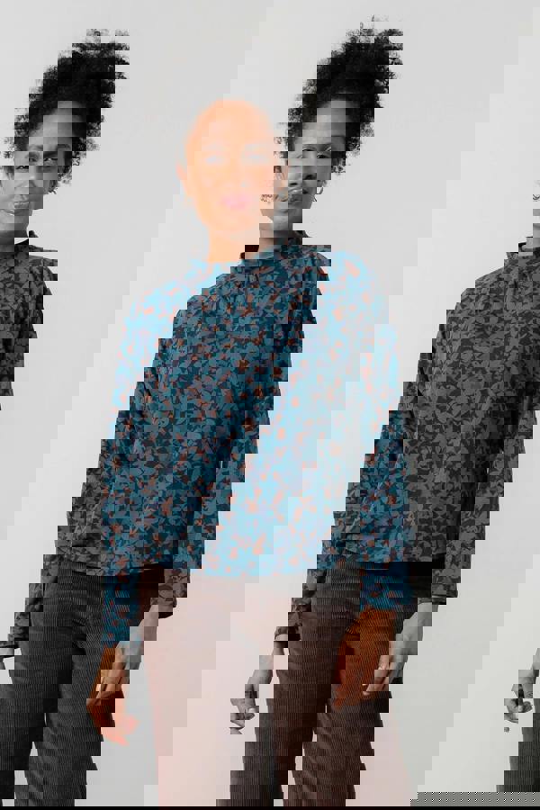 Lily & Me Bayberry Batwing Printed Top Navy