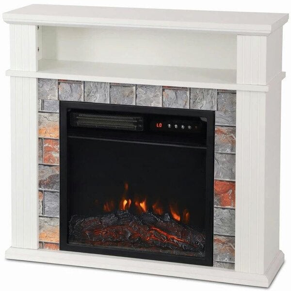 Freestanding Electric Fireplace Suite, 1800W, Open Shelf, Electric Fire and Surround with LED Flame, Remote, White