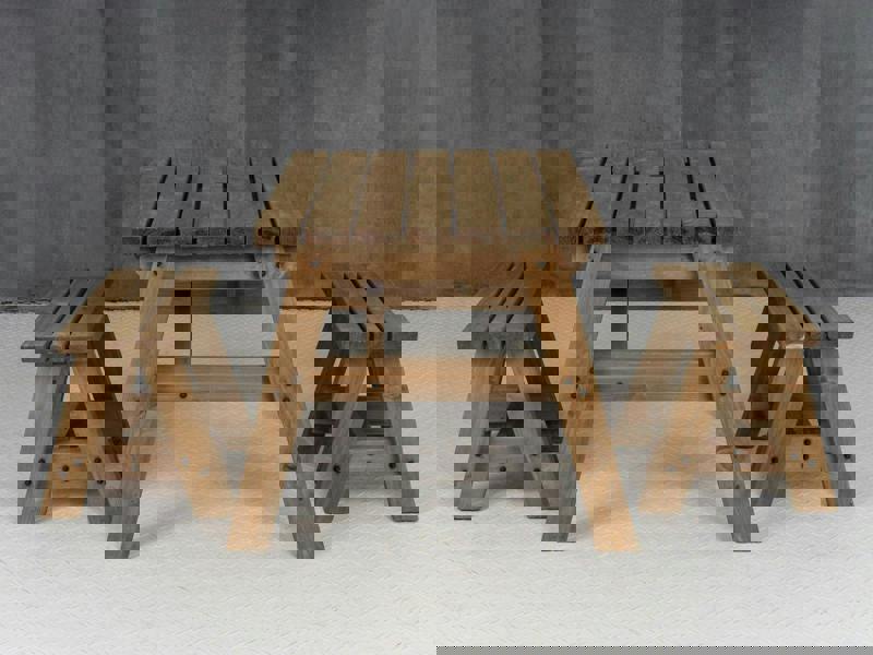 Victoria Space-Saving Picnic Table and Benches Set – Rustic Finish Wooden Outdoor Dining Set for Gardens and Patios