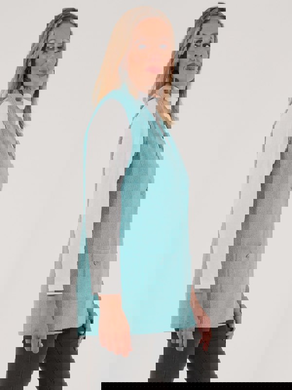 PennyPlain Ribbed Button Gilet - Opal