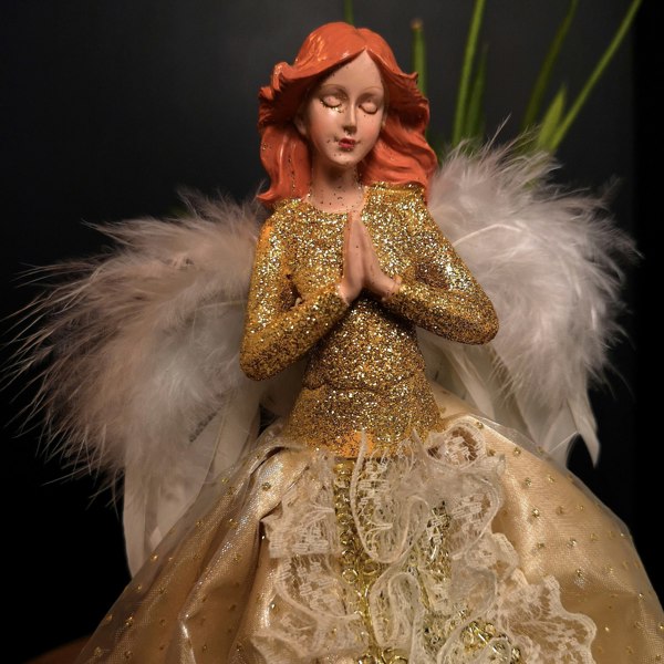 Samuel Alexander 25cm Premier Christmas Tree Topper Angel Decoration with Feather Wings in Gold