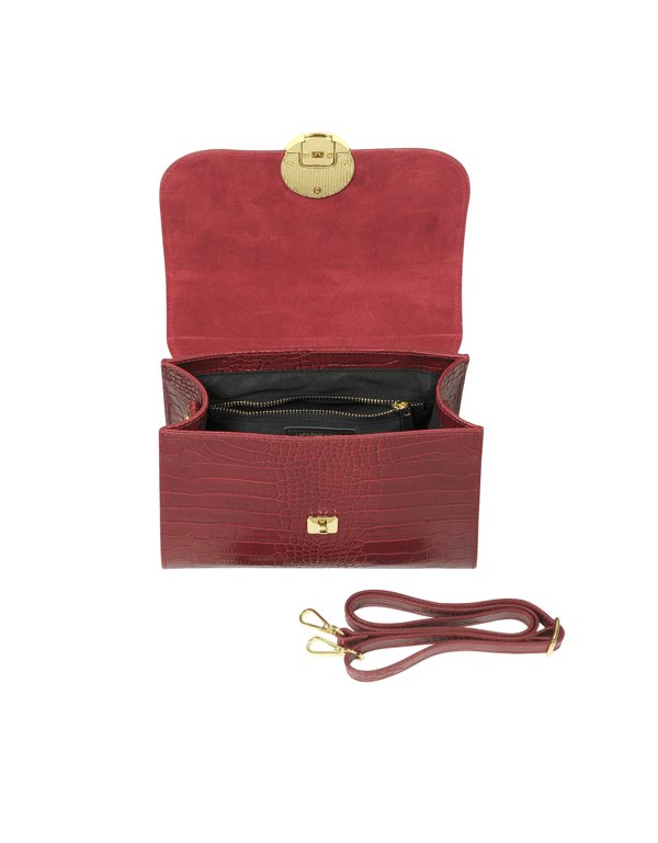 Le Parmentier Bombo Croco Top-Handle Satchel Bag - Red
