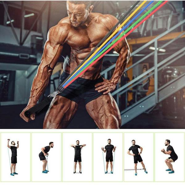ENER-J Set of 11 Home Exercise Resistance Band With Foam Handles, Ankle Straps & Door Anchor Attachment