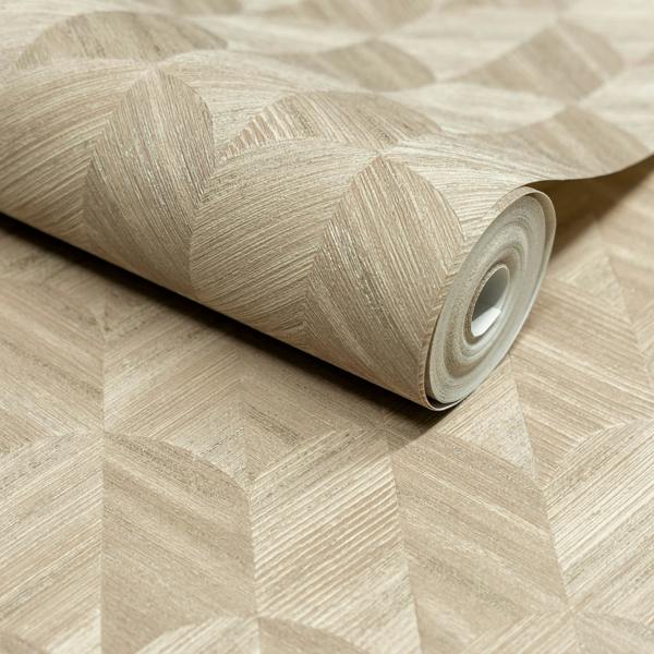 Grandeco Boutique Amber Art Deco Geo Luxury Weight Embossed Wallpaper, Deep Taupe