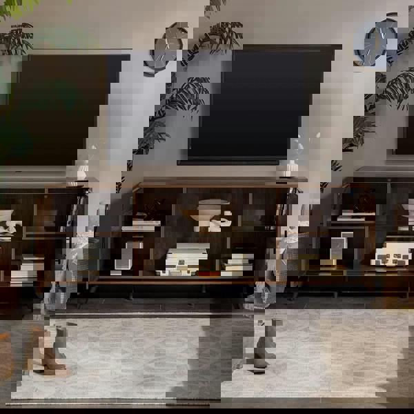 Centurion Supports PORTOBELLO Luxury Walnut Dual Compartment Storage 6-Shelf up to 65" Flat Screen TV Cabinet