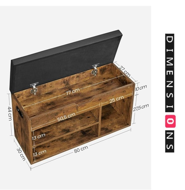 Modcraft Shoe Bench with Cushion and 3 Compartments Storage