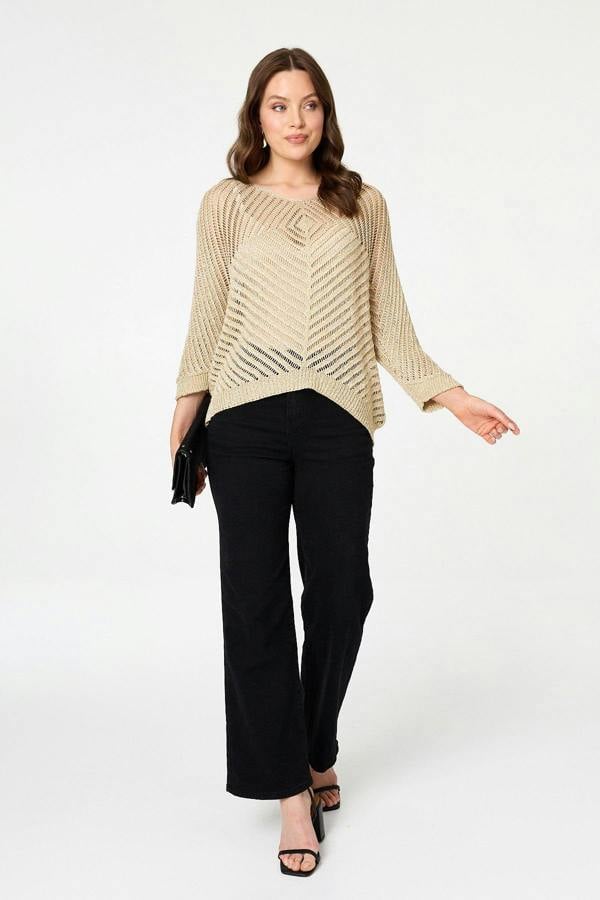 Gold | Sparkly Sheer Mesh 3/4 Sleeve Top