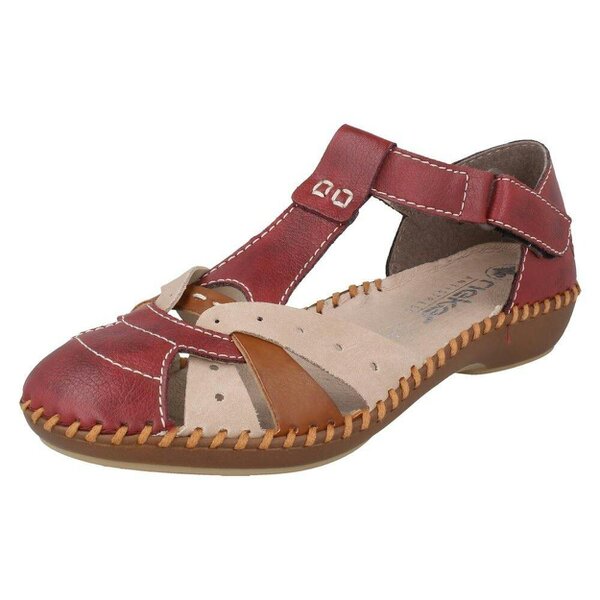 Rieker Ladies Rieker T-Bar Cut Out Detailed Antistress Shoes M1655 - Red Combi - Standard