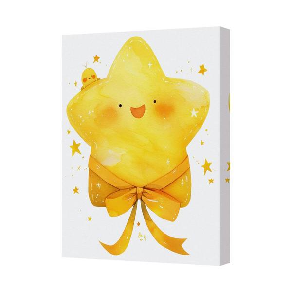 Benjamin Tate Design Golden Star Canvas Art Print With Ribbon Bow Cute Wall Decor 9410