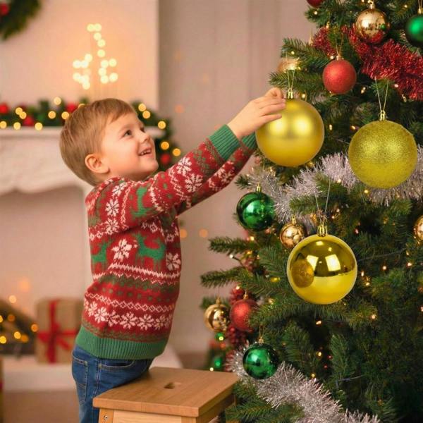 20cm & 25cm Dark Gold Christmas Baubles Set of 3 with Glossy, Matte and Glitter Finishes image 7