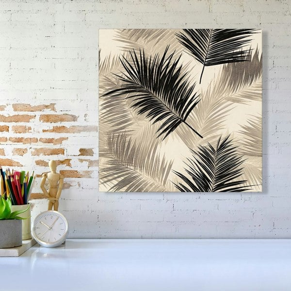 Warren Reed Black And White Tropical Palm Leaves Canvas