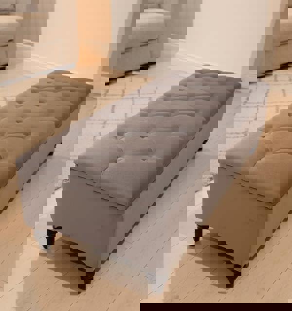 Silver Ottoman Coffee Table Storage Bench | Light Grey Chesterfield Footstool - ISTOOLS