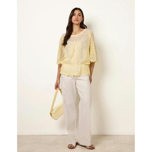 Blue Vanilla Sun Flower Lace Sleeve Blouse - Light Yellow
