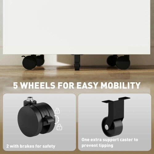 Bobobiy Metal Mobile File Cabinet with Wheels, Lockable 2 Drawer Filing Cabinet for A4, 39 x 48 x 67cm, White