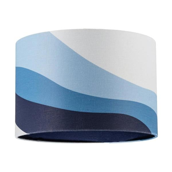 Midnight Blue Linen Fabric Lamp Shade with Inner and Outer Wavy Design Image 1