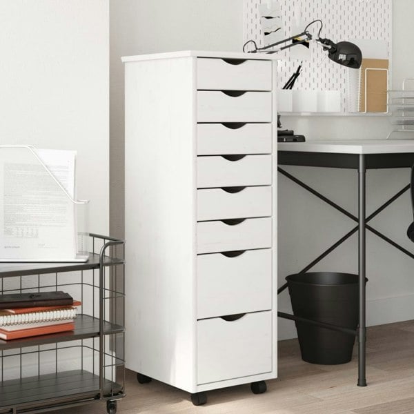 Berkfield Rolling Cabinet with Drawers MOSS White Solid Wood Pine