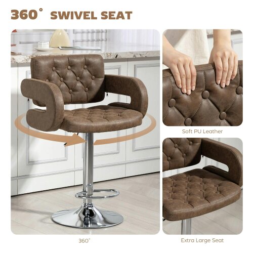 Wyld Haus Dovetti Coffee Brown Faux Leather Adjustable Swivel Bar Stool With Armrests