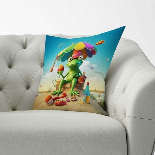 Warren Reed Frog On A Beach Holiday Cushions