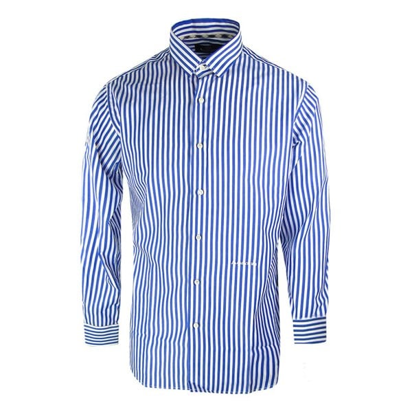 Aquascutum Striped Pattern Long Sleeve Blue Shirt XS