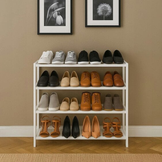 Neo White 4-Tier Bamboo Shoe Rack Wooden Shoe Storage Organiser Shelf for Hallway, Entrance Living Room