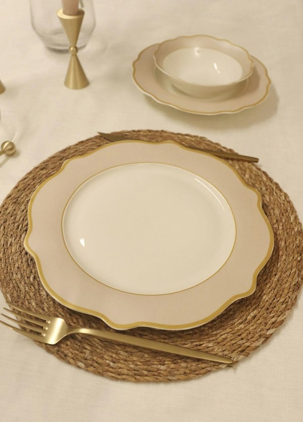 Rozi Jaswely Collection Porcelain Dinner Plates, Set of 6 (Sand Beige)