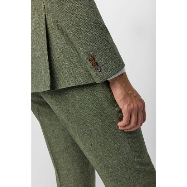 Antique Rogue Slim Fit Baxter Sage Double Breasted Herringbone Jacket