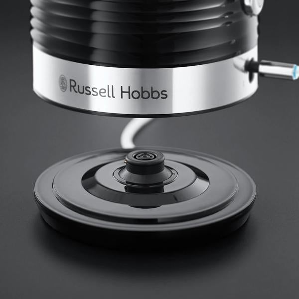 Russell Hobbs Inspire Black Kettle 1.7L, 3000W Rapid Boil, Blue Illumination, Perfect Pour Spout, Anti-Scale Filter, 360° Base
