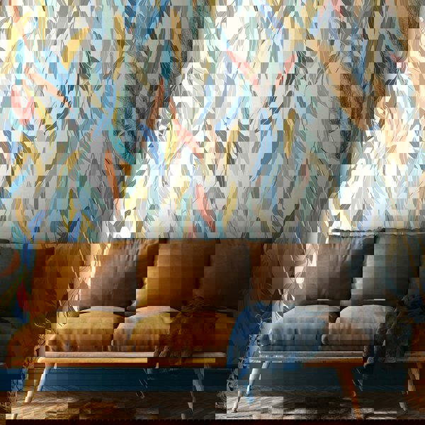 Origin Murals Willow Leaves - Denim Blue and Apricot