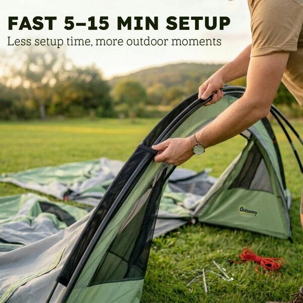4 Person Easy Setup Family Camping Tent with 2 Rooms, Waterproof Tunnel Tent w/ Sewn In Groundsheet, Green & Grey