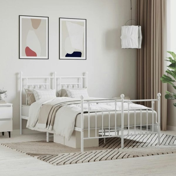 Berkfield Metal Bed Frame with Headboard and Footboard White 120x190 cm