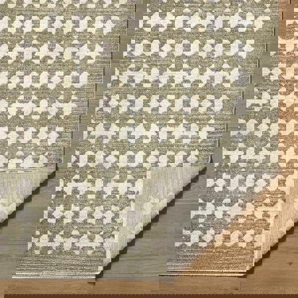 Livabliss Galey Alix Myrtle Avenue-Geometric Green Ivory Brown Diamond Pattern Fringe Rug