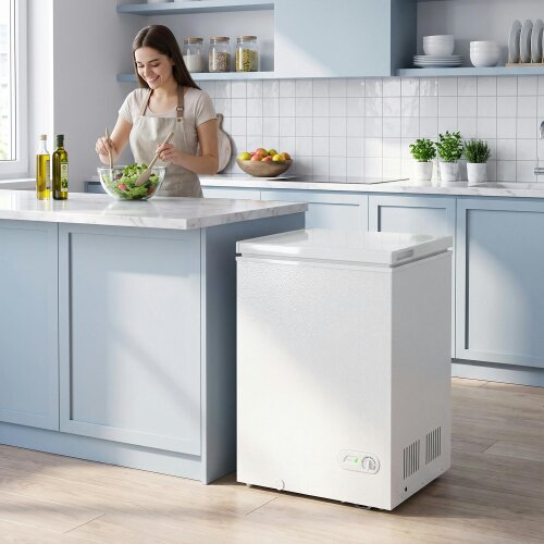 HOMCOM 91L Freestanding Chest Freezer with Removable Storage Basket, White